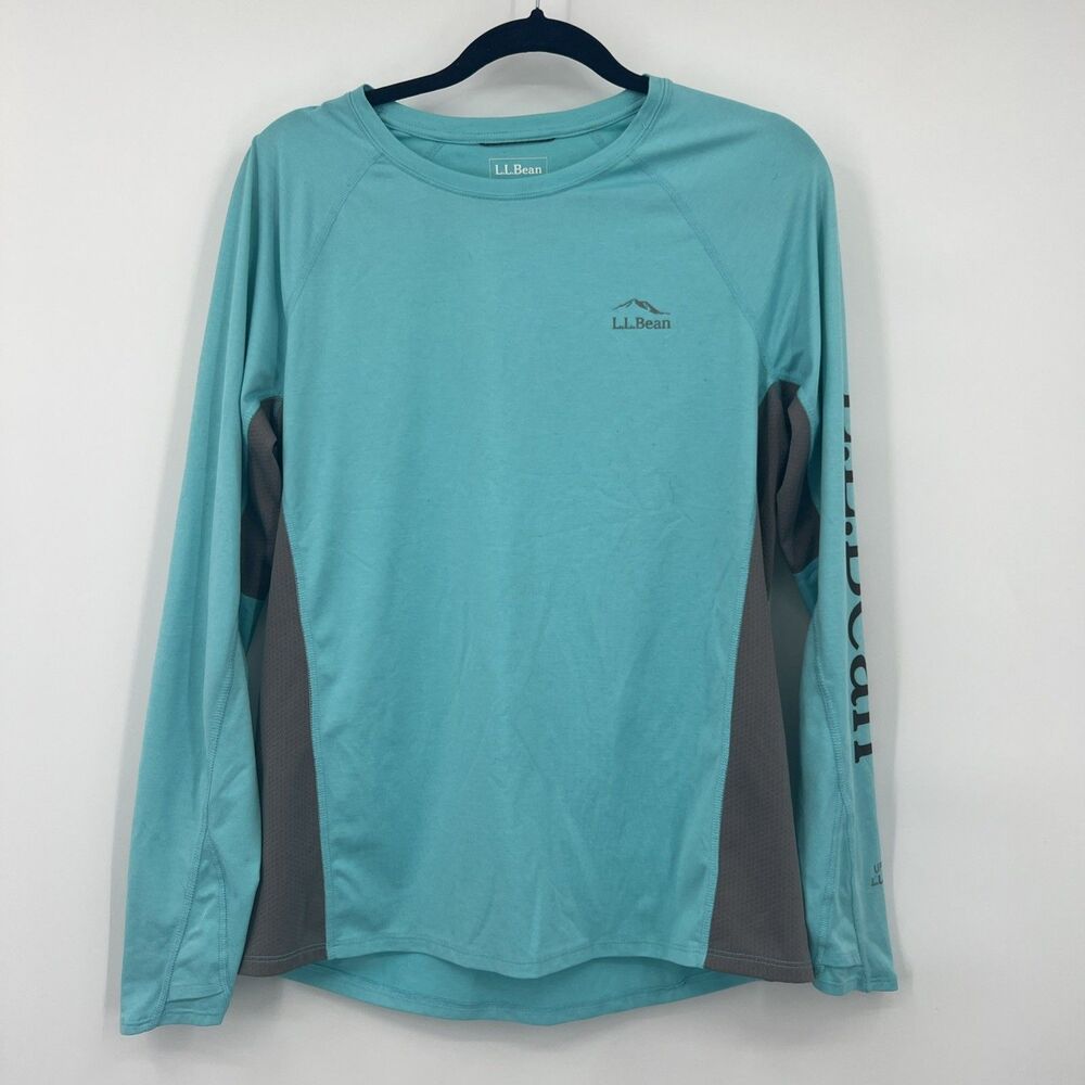 LL BEAN Long Sleeve Top  Crew Neck Heather Blue Stretch 50+ UPF Medium M